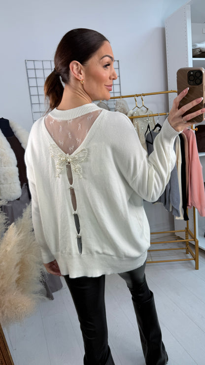 Kristina Plain Pearl Butterfly Back Jumper