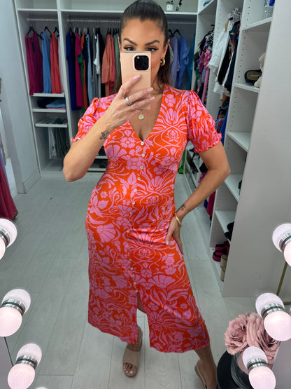 Lulu V Neck Floral Print Midi Dress