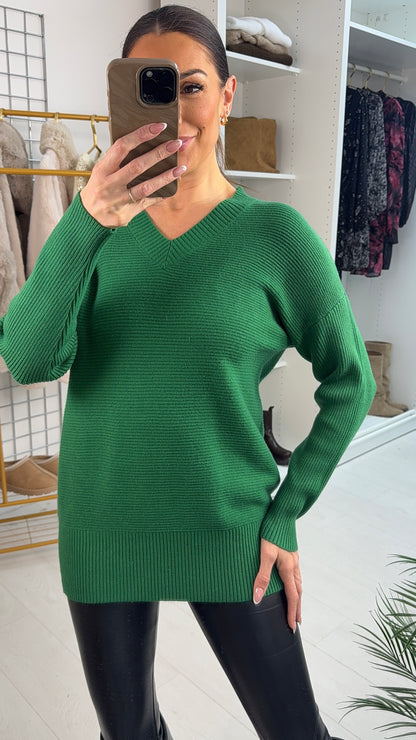 Michela Ribbed Plain V Neck Knit Jumper