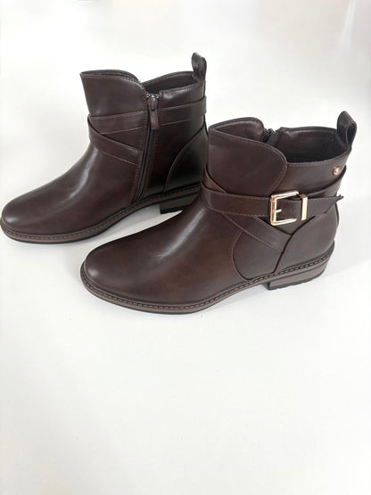 Lucelle Buckle Detail Faux Leather Ankle Boots