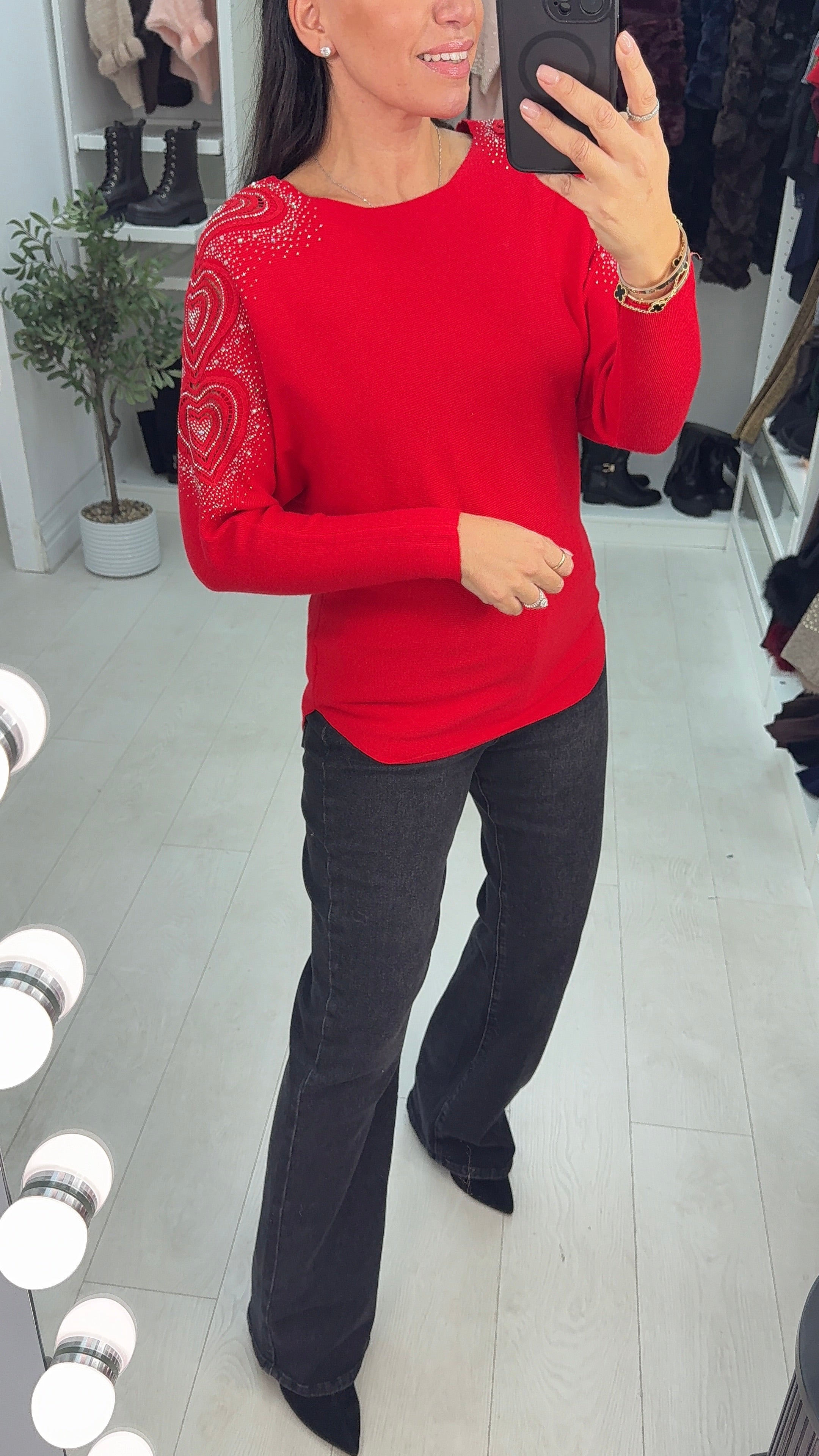 Hollis Embellished Sleeve Ribbed Knit Jumper