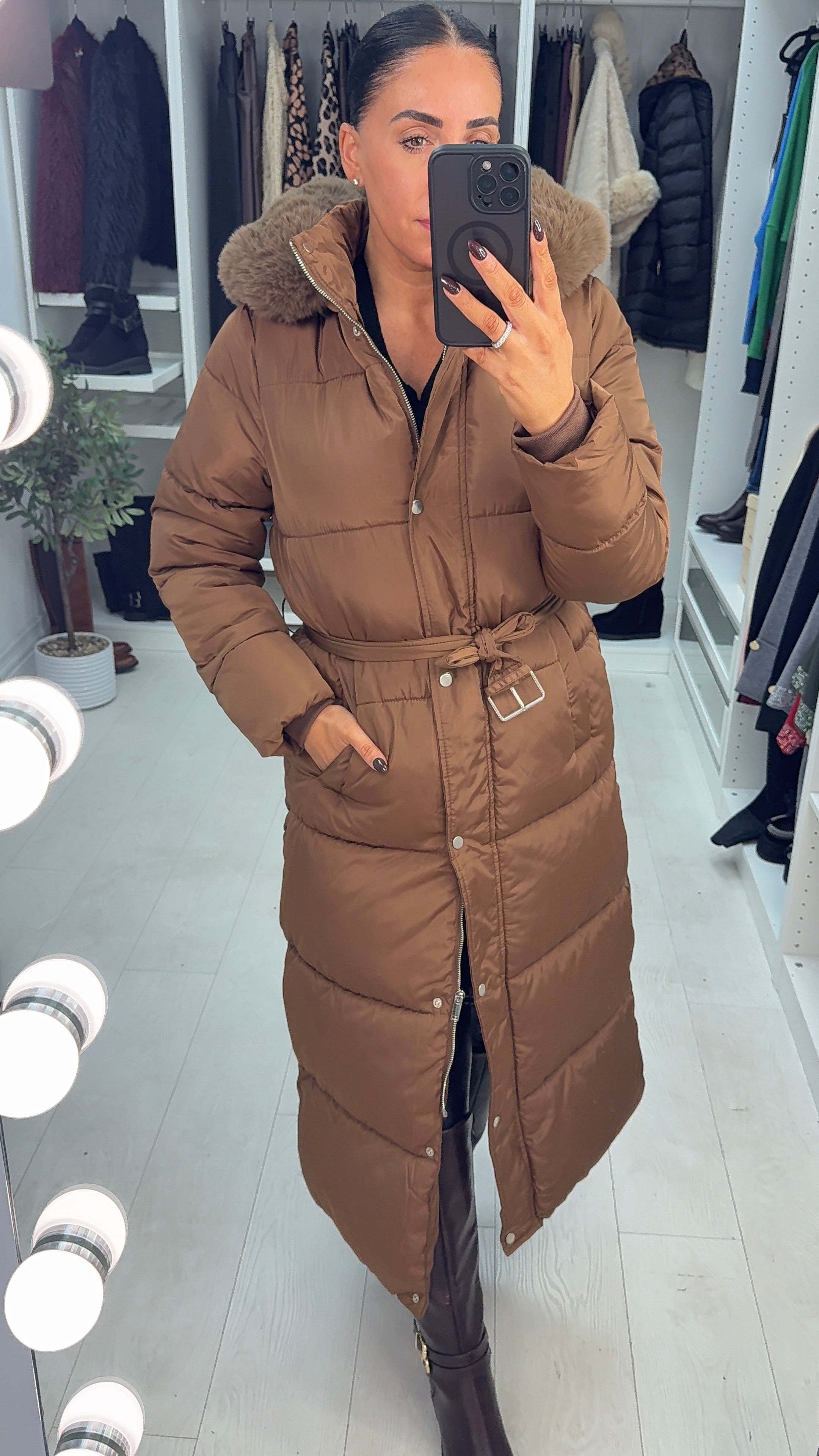 Ceri Padded Faux Fur Hooded Longline Coat