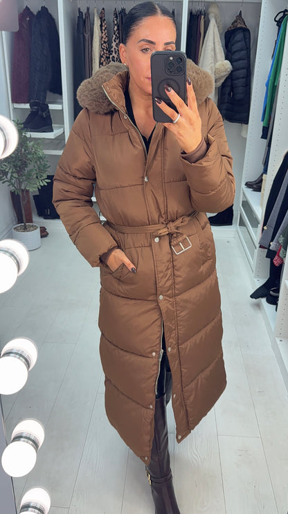 Ceri Padded Faux Fur Hooded Longline Coat