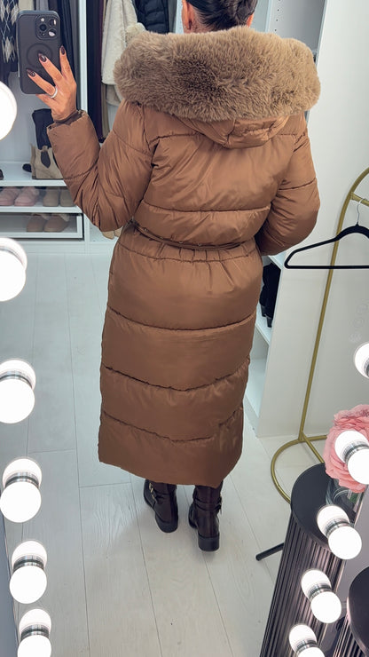 Ceri Padded Faux Fur Hooded Longline Coat