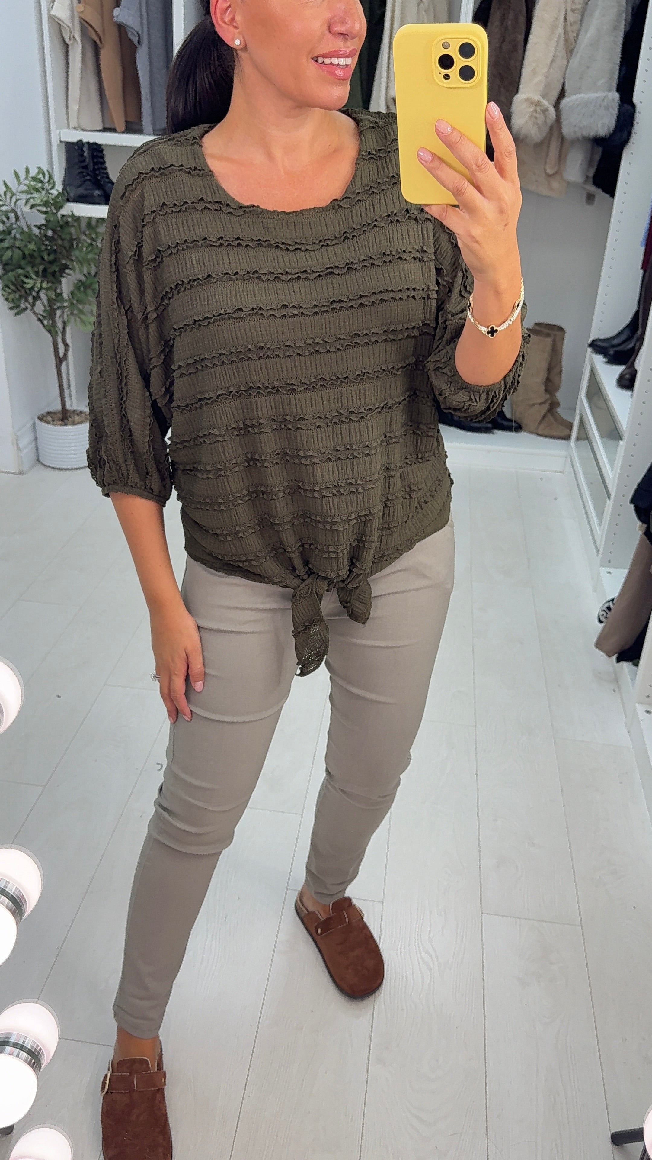 Paulina Textured Tie Front Top