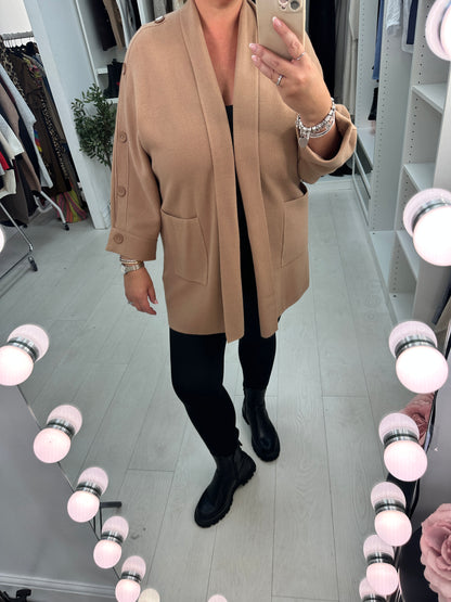 Zayda Plain Button Detail Open Front Cardigan
