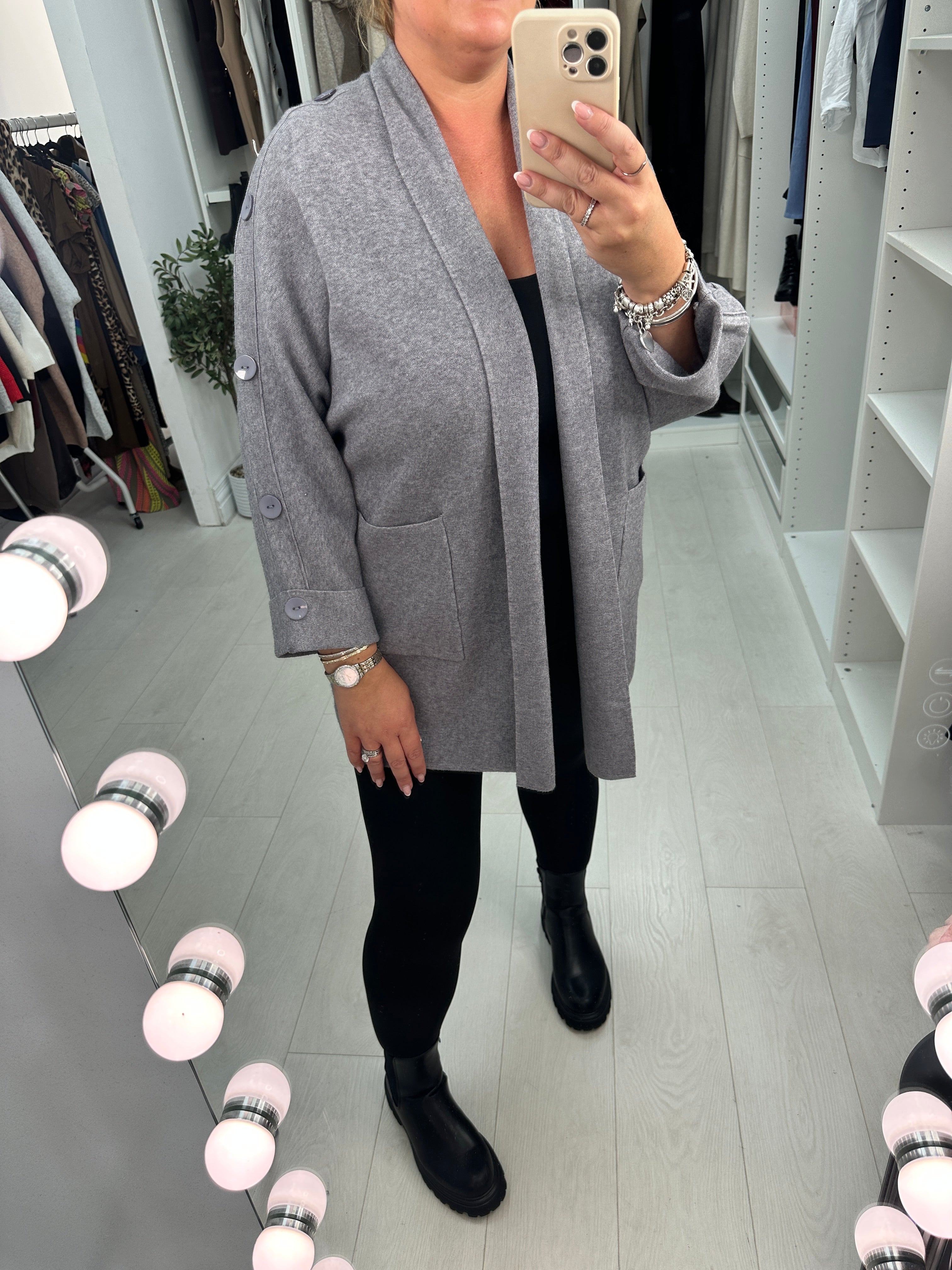 Zayda Plain Button Detail Open Front Cardigan