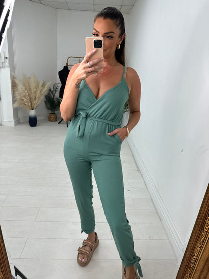 Robina V-neck Ankle Tie Jumpsuit