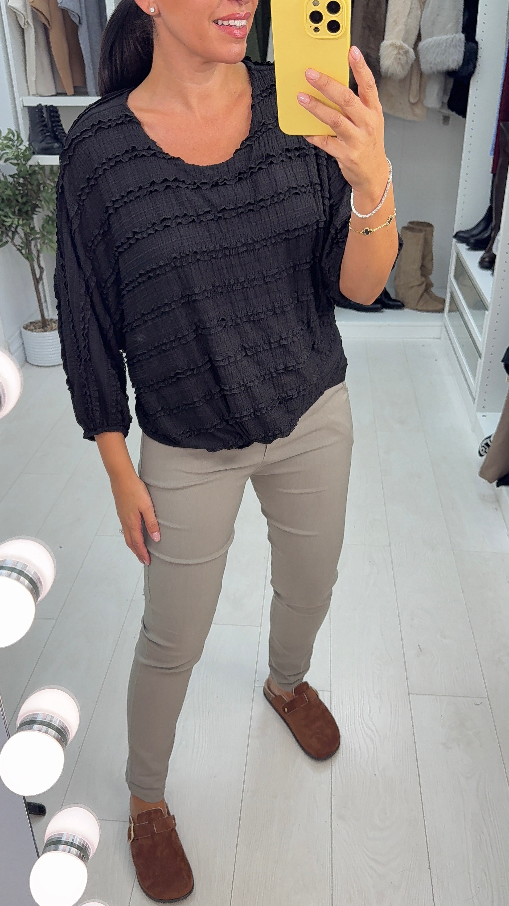 Paulina Textured Tie Front Top