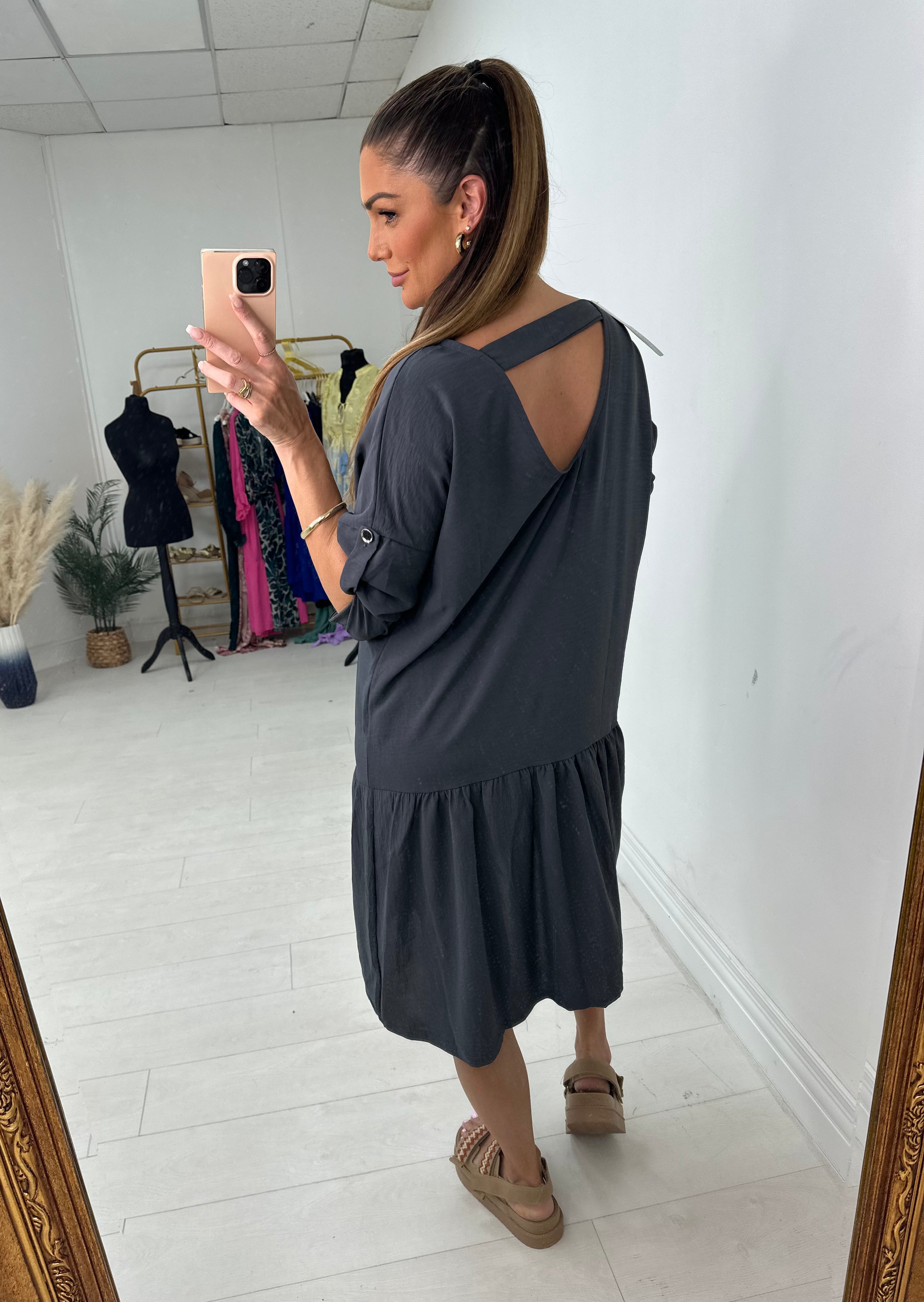 Cheryl Oversized Frill Hem Choker Back Chiffon Dress