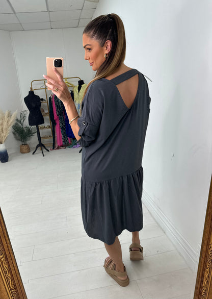 Cheryl Oversized Frill Hem Choker Back Chiffon Dress