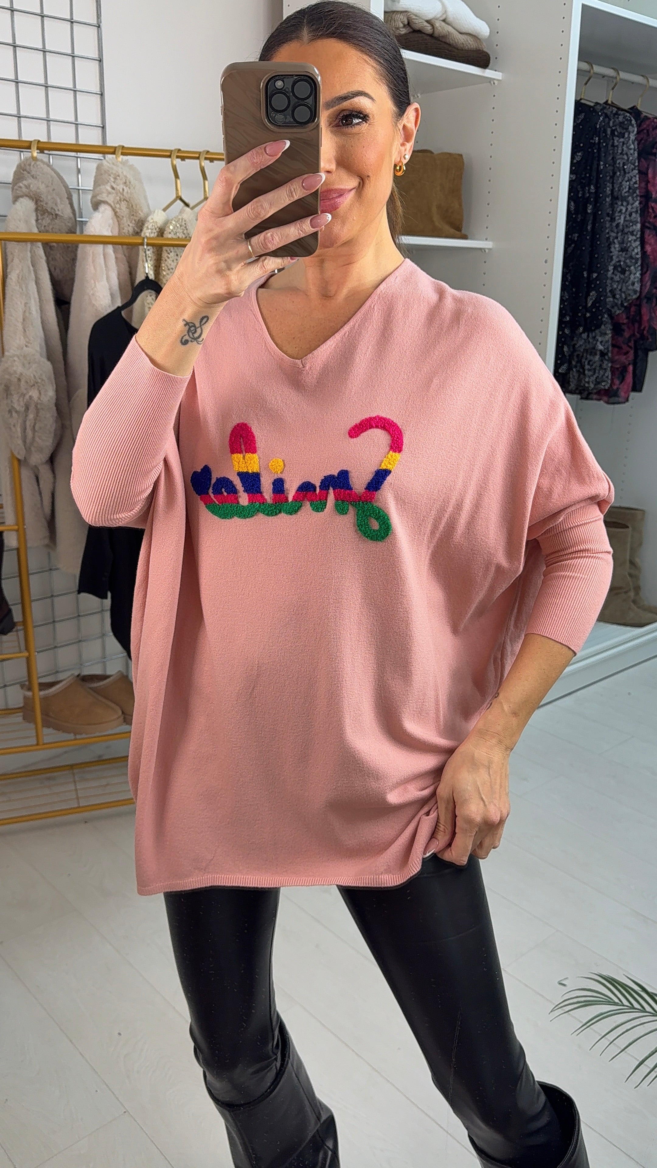 Zina Cream Colourful Smile Slogan Jumper