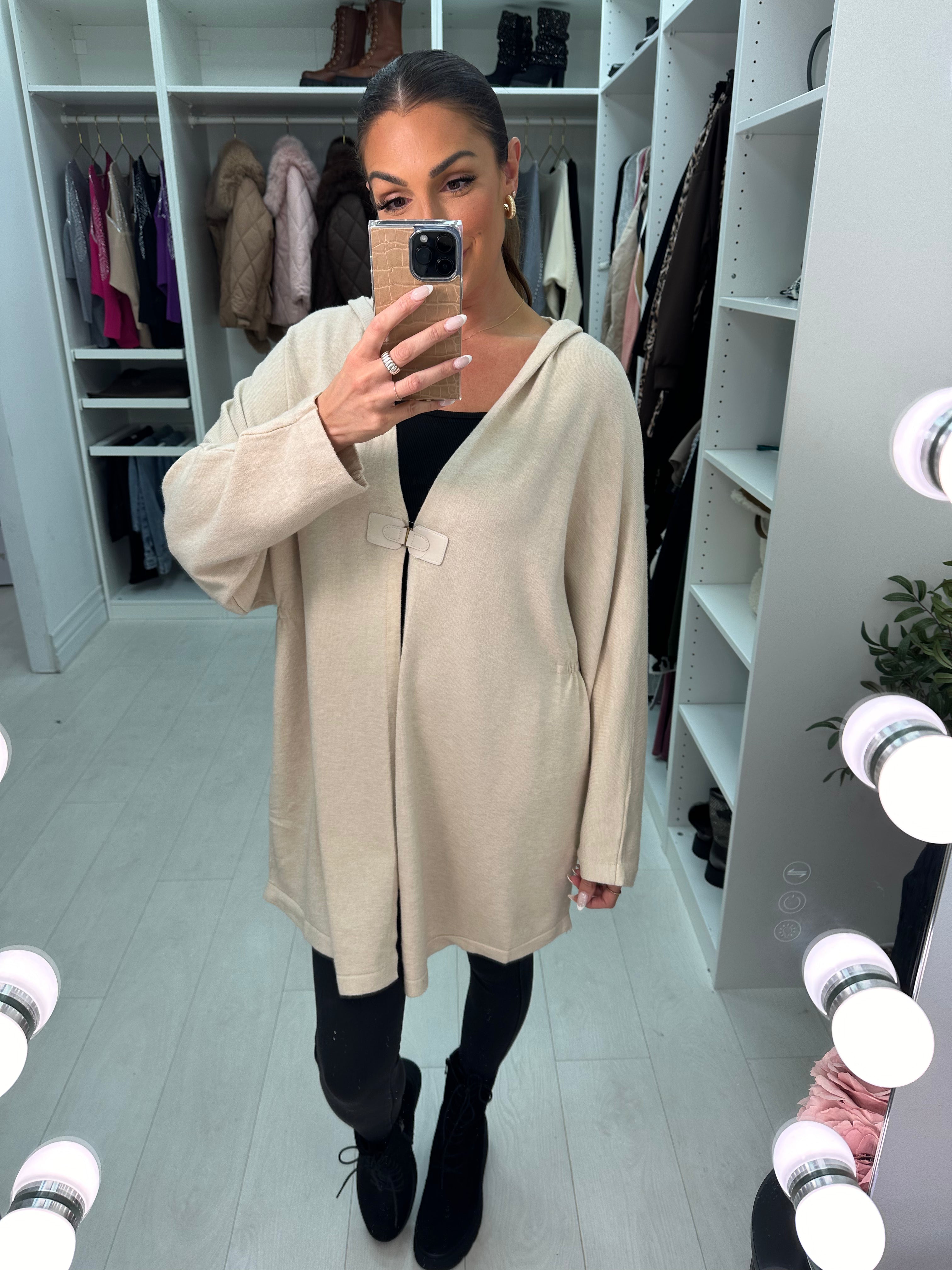 Simone Plain Buckle Hooded Cardigan