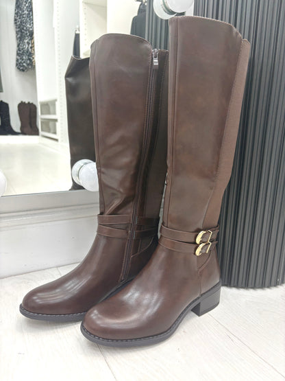 Luissa Faux Leather Buckle Detail Knee High Boots