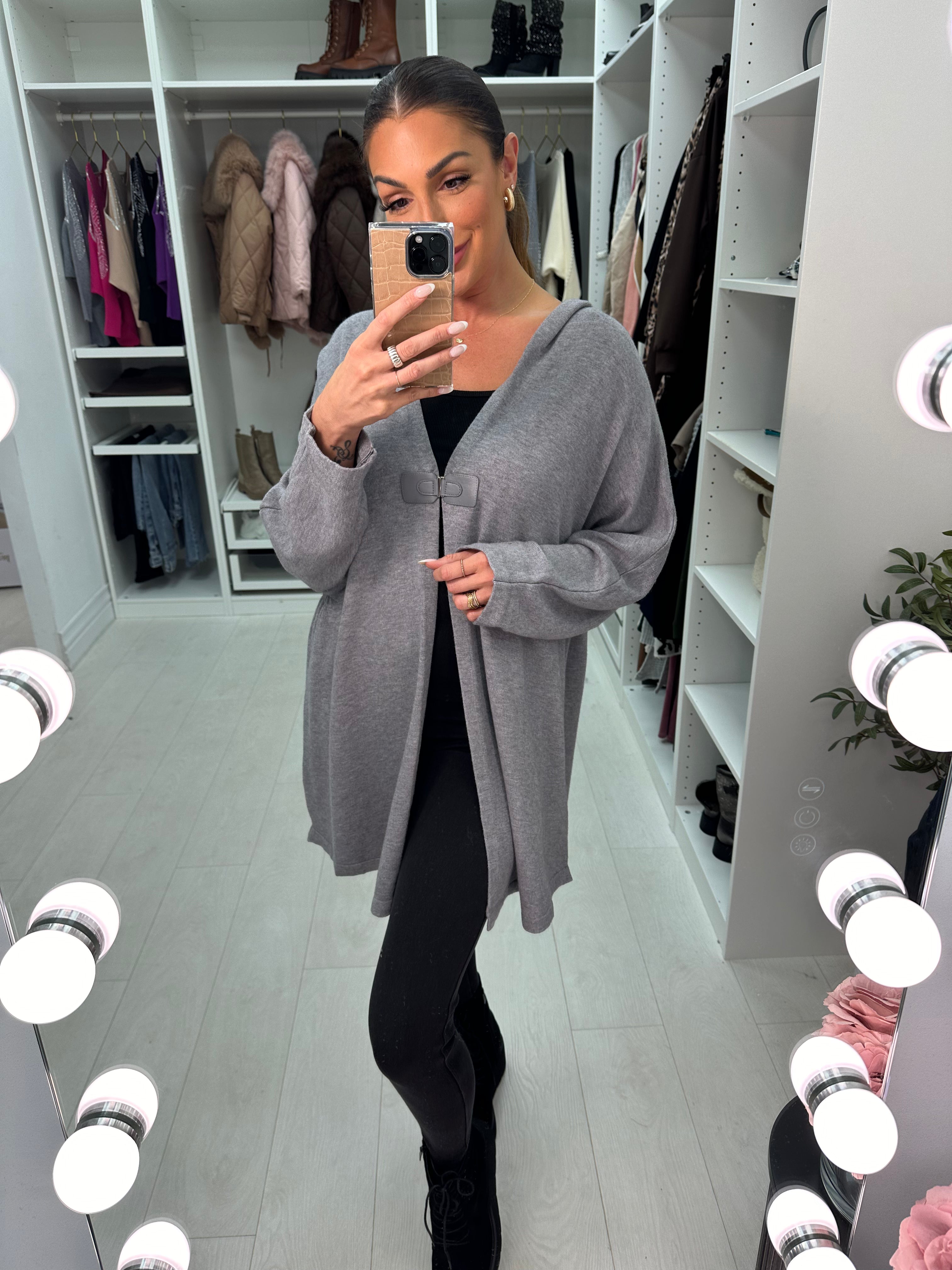 Simone Plain Buckle Hooded Cardigan