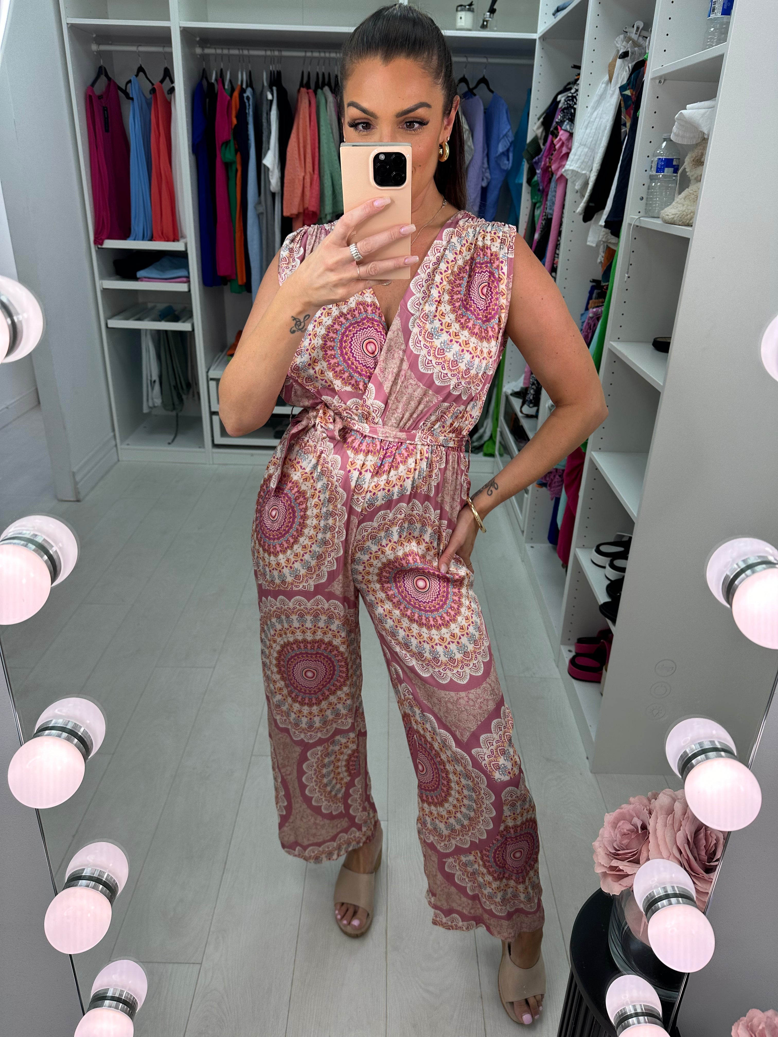 Malta Silk Scarf Print Grecian Style Jumpsuit