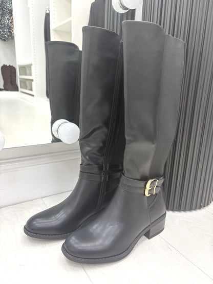 Luissa Faux Leather Buckle Detail Knee High Boots