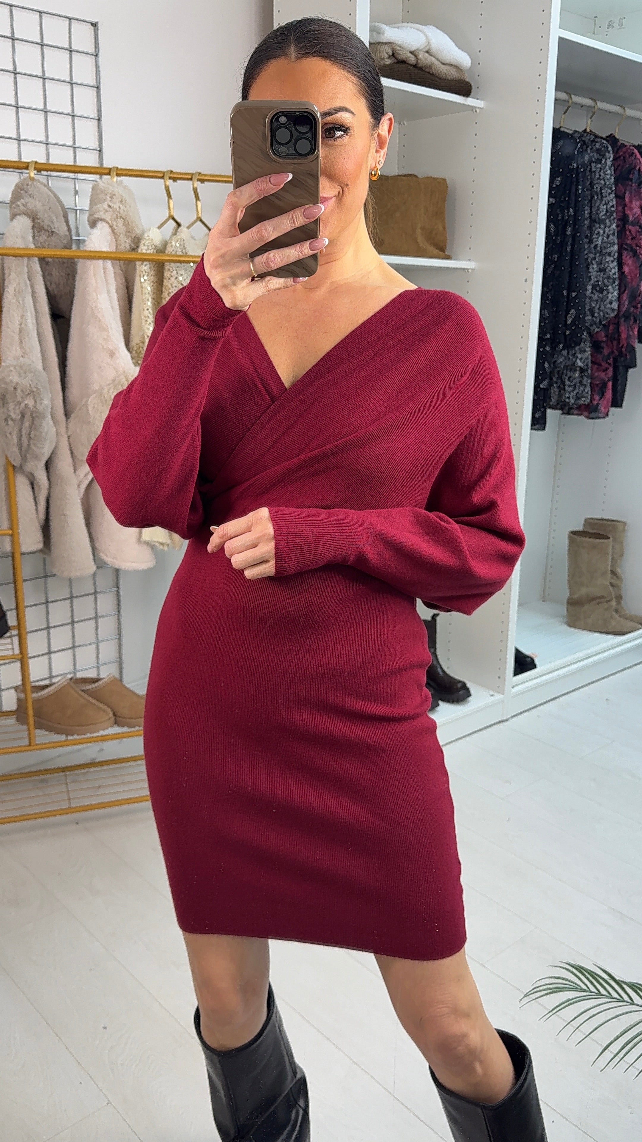 Brielle Plain V Neck Midi Jumper Dress
