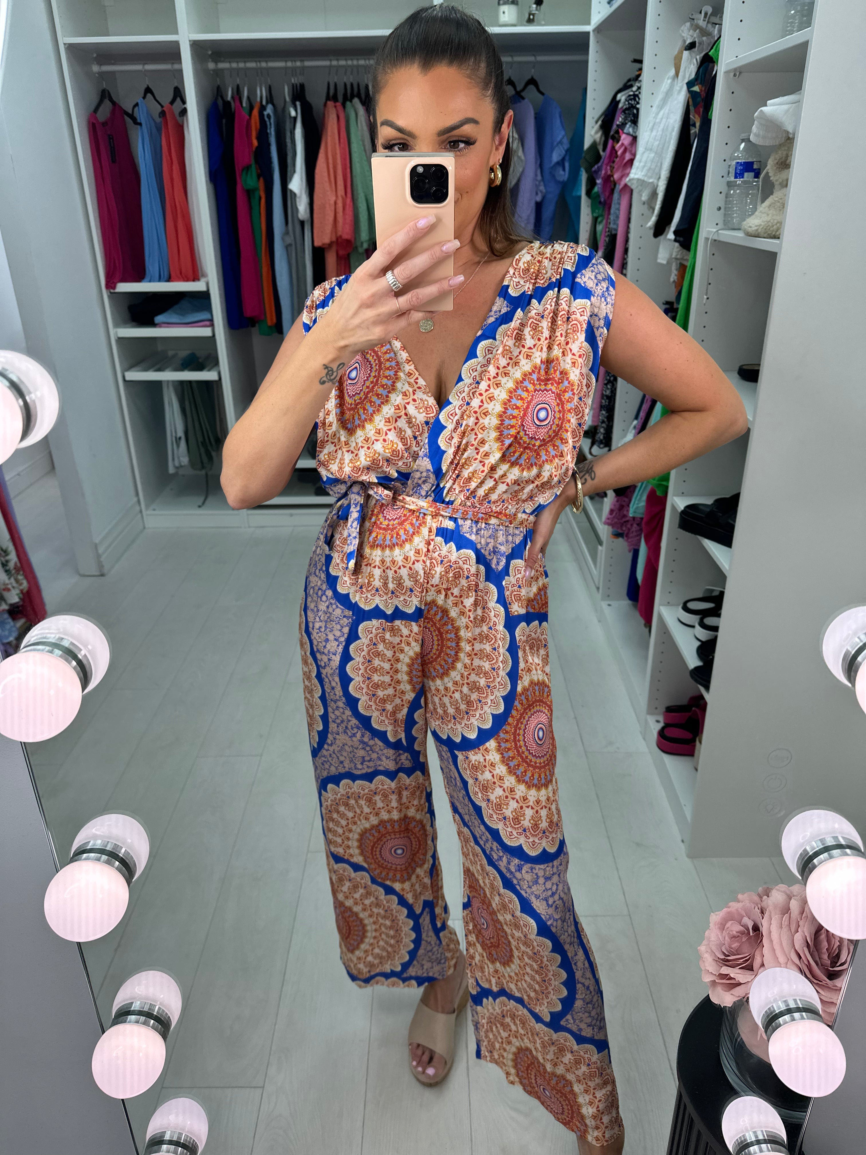 Malta Silk Scarf Print Grecian Style Jumpsuit