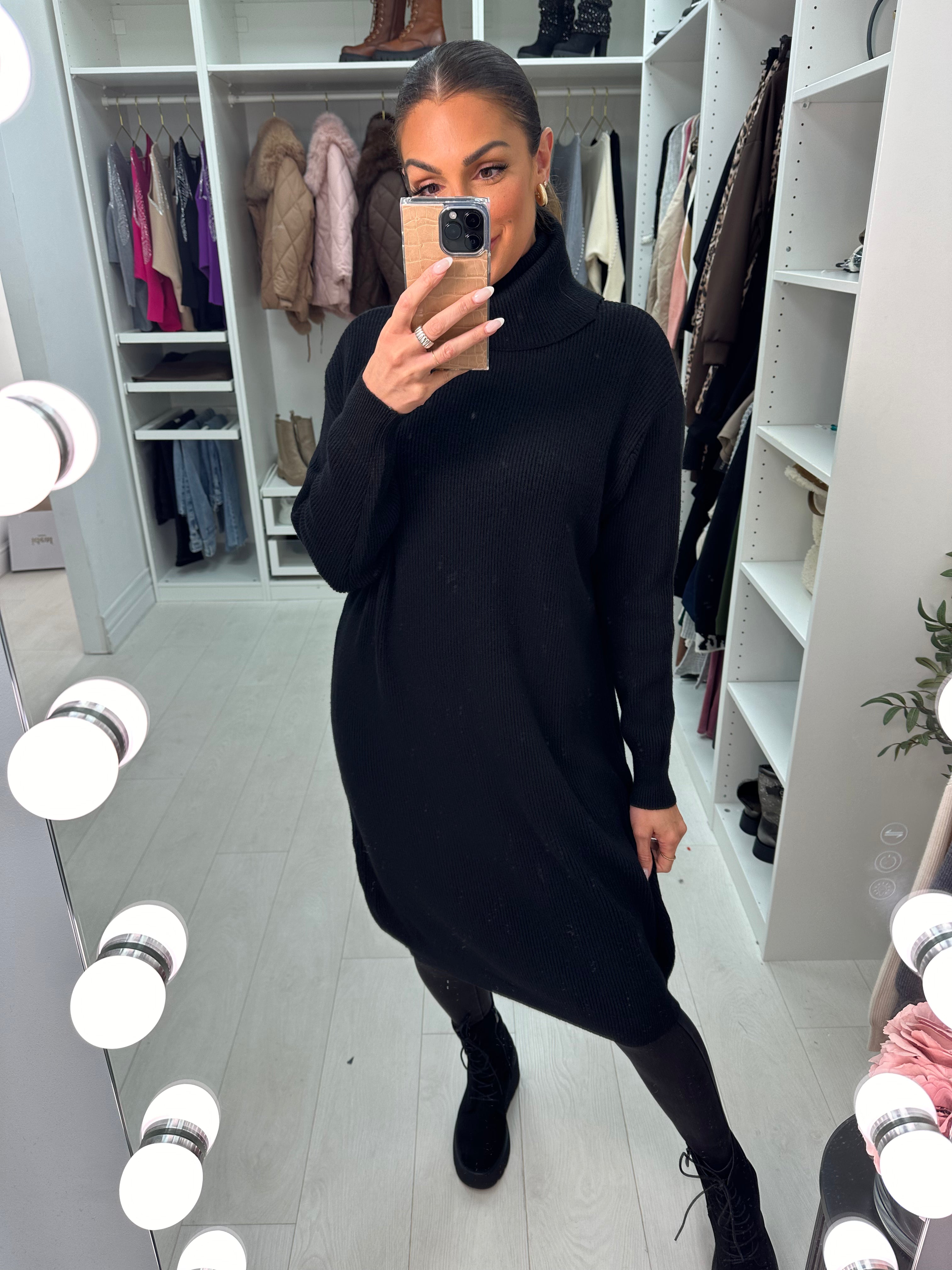 Rachael Ribbed Roll Neck Knit Dress