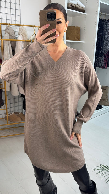 Teyla Plain Detailed Pocket Longline Jumper