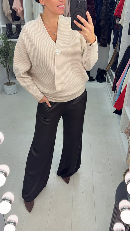 Estelle Plain Wrap Front Ribbed Jumper