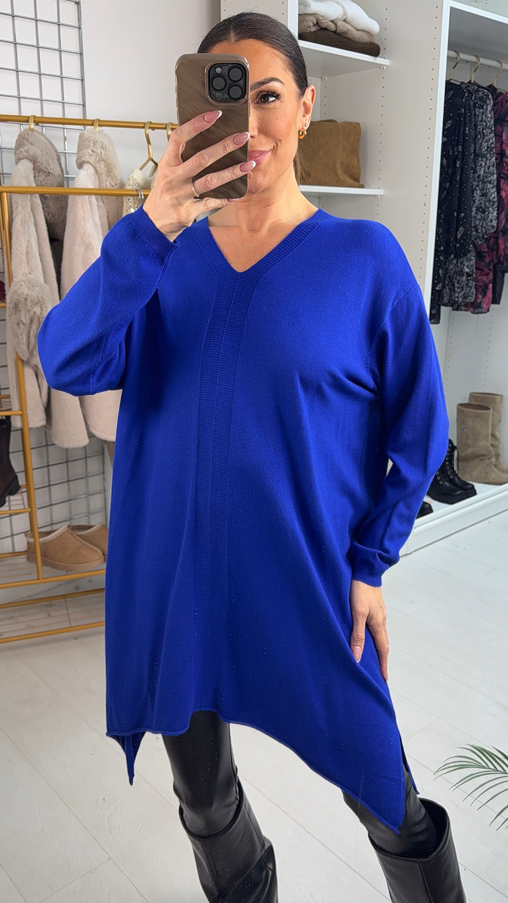 Dianne Plain Asymmetric Longline Knit Jumper