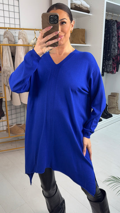 Dianne Plain Asymmetric Longline Knit Jumper