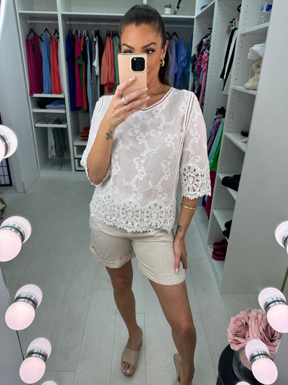 Mina Crochet Embroidered Short Sleeve Top