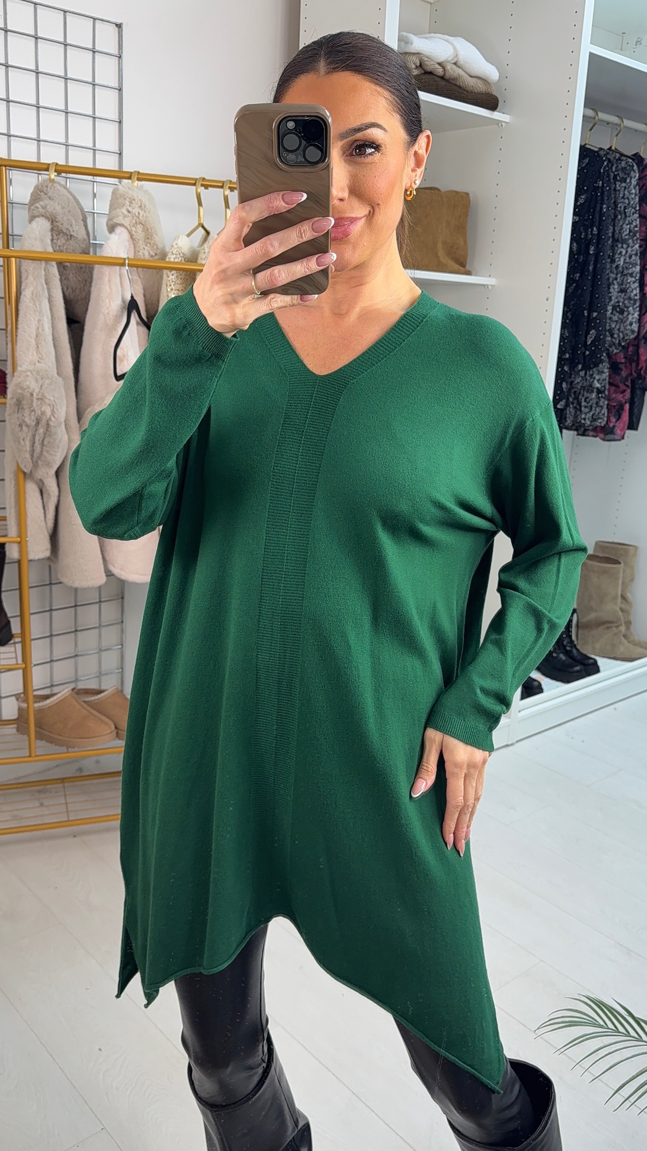 Dianne Plain Asymmetric Longline Knit Jumper