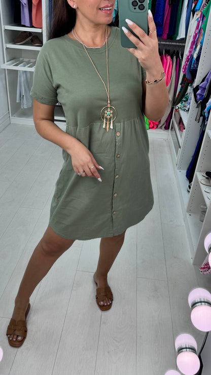 Palmina Button Detailed Necklace Dress