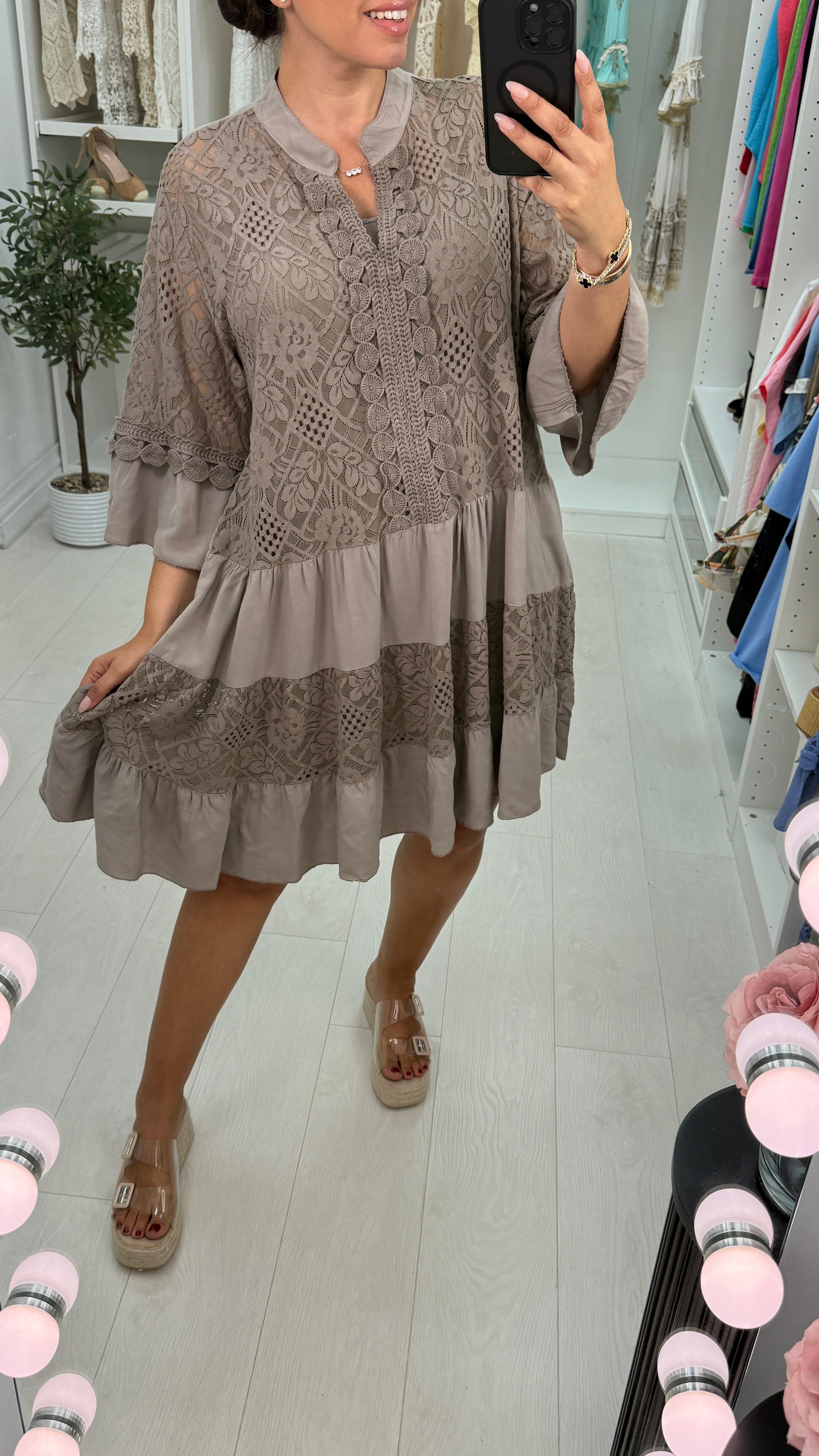 Rebecca Lace Embroidered Detail Smock Dress