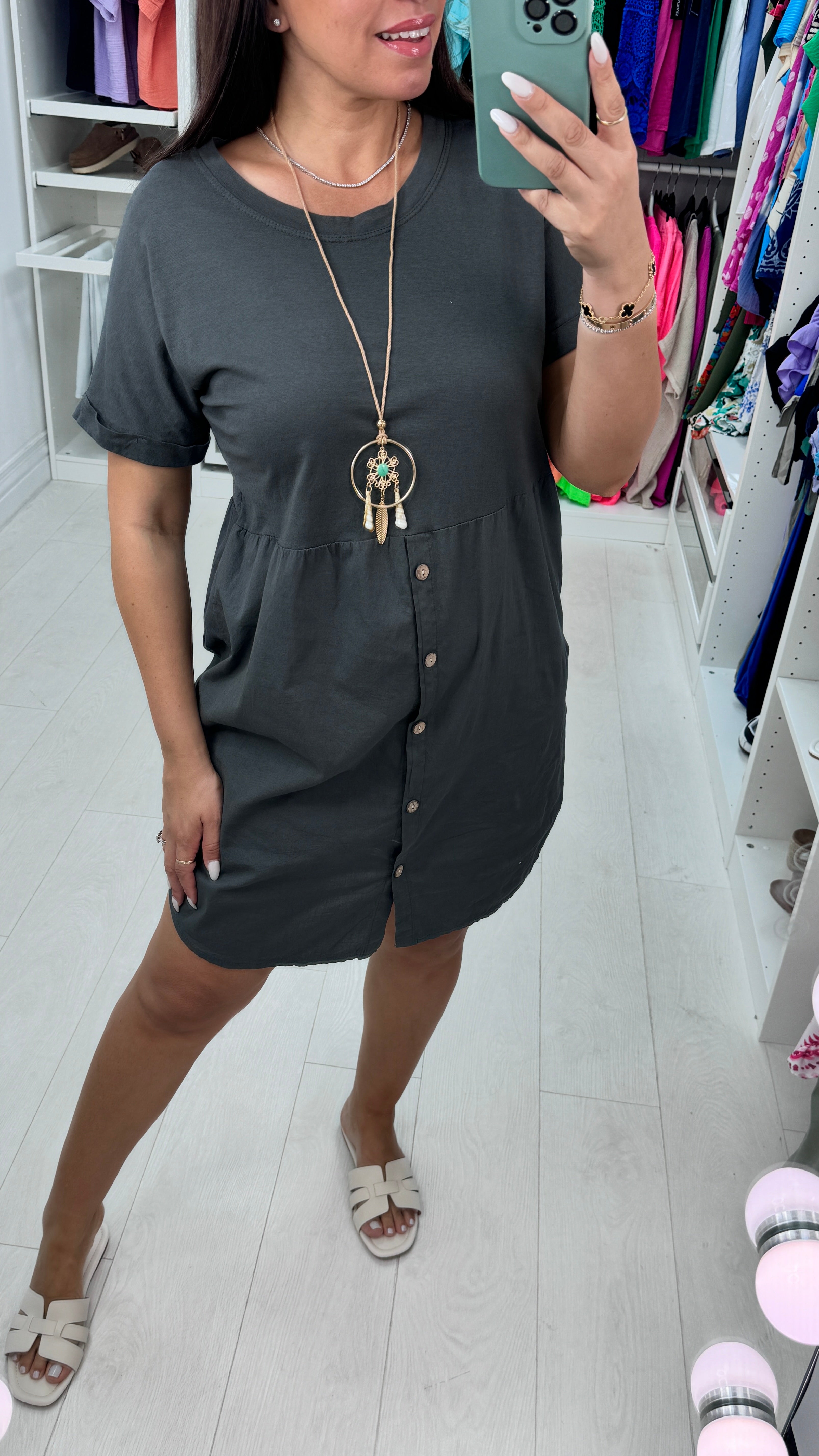 Palmina Button Detailed Necklace Dress