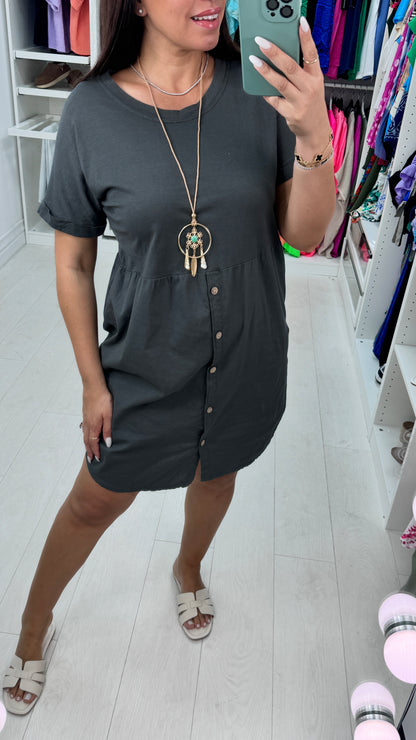 Palmina Button Detailed Necklace Dress