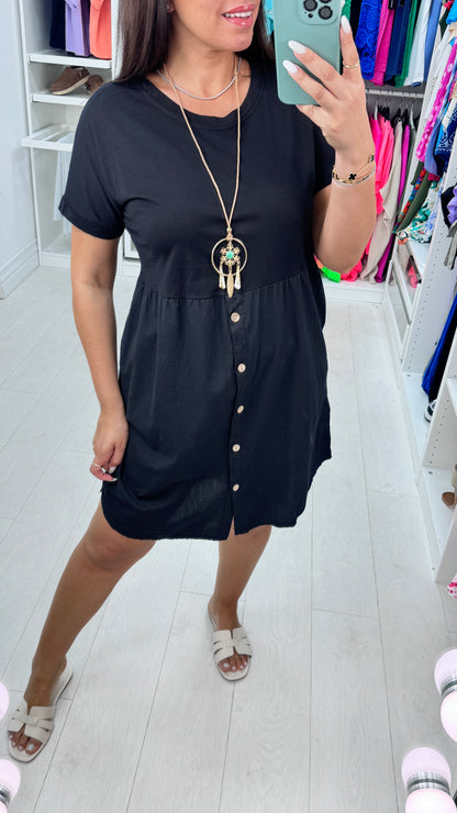 Palmina Button Detailed Necklace Dress