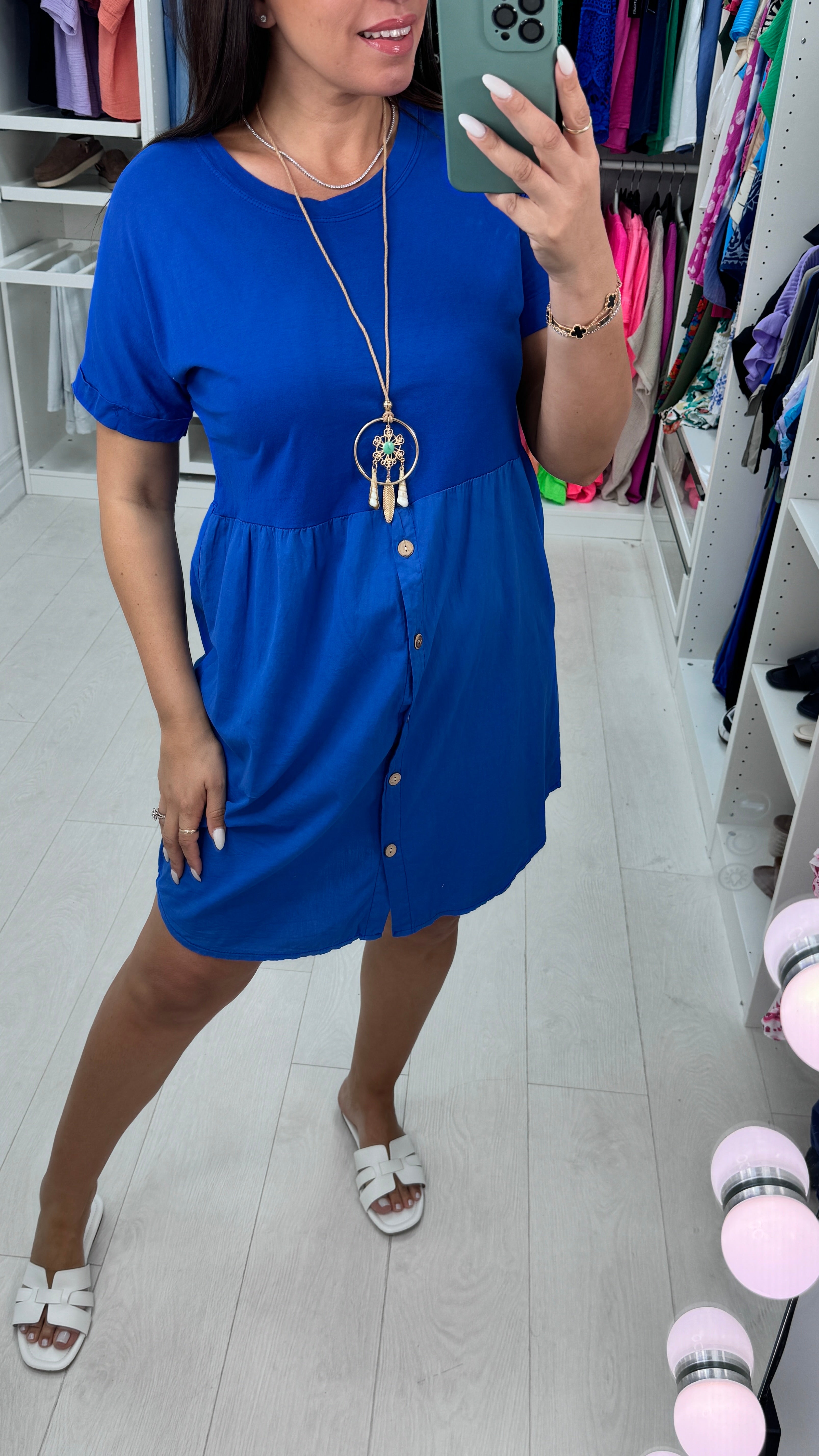 Palmina Button Detailed Necklace Dress