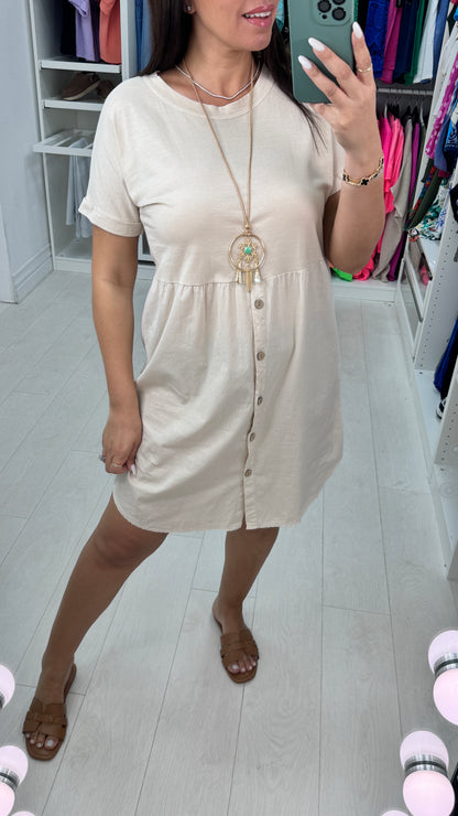 Palmina Button Detailed Necklace Dress