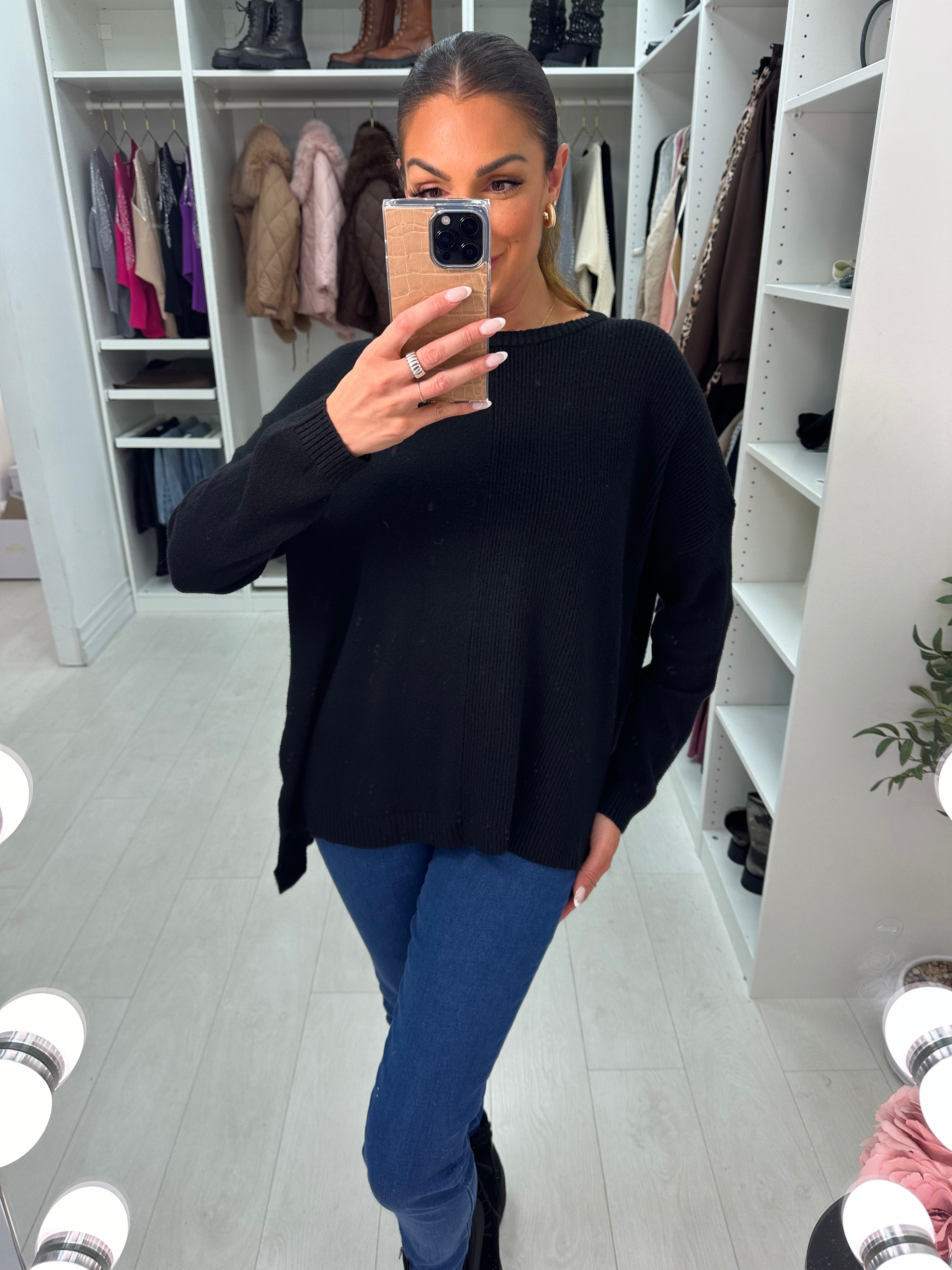 Elise Plain Ribbed Detailed Knit Jumper