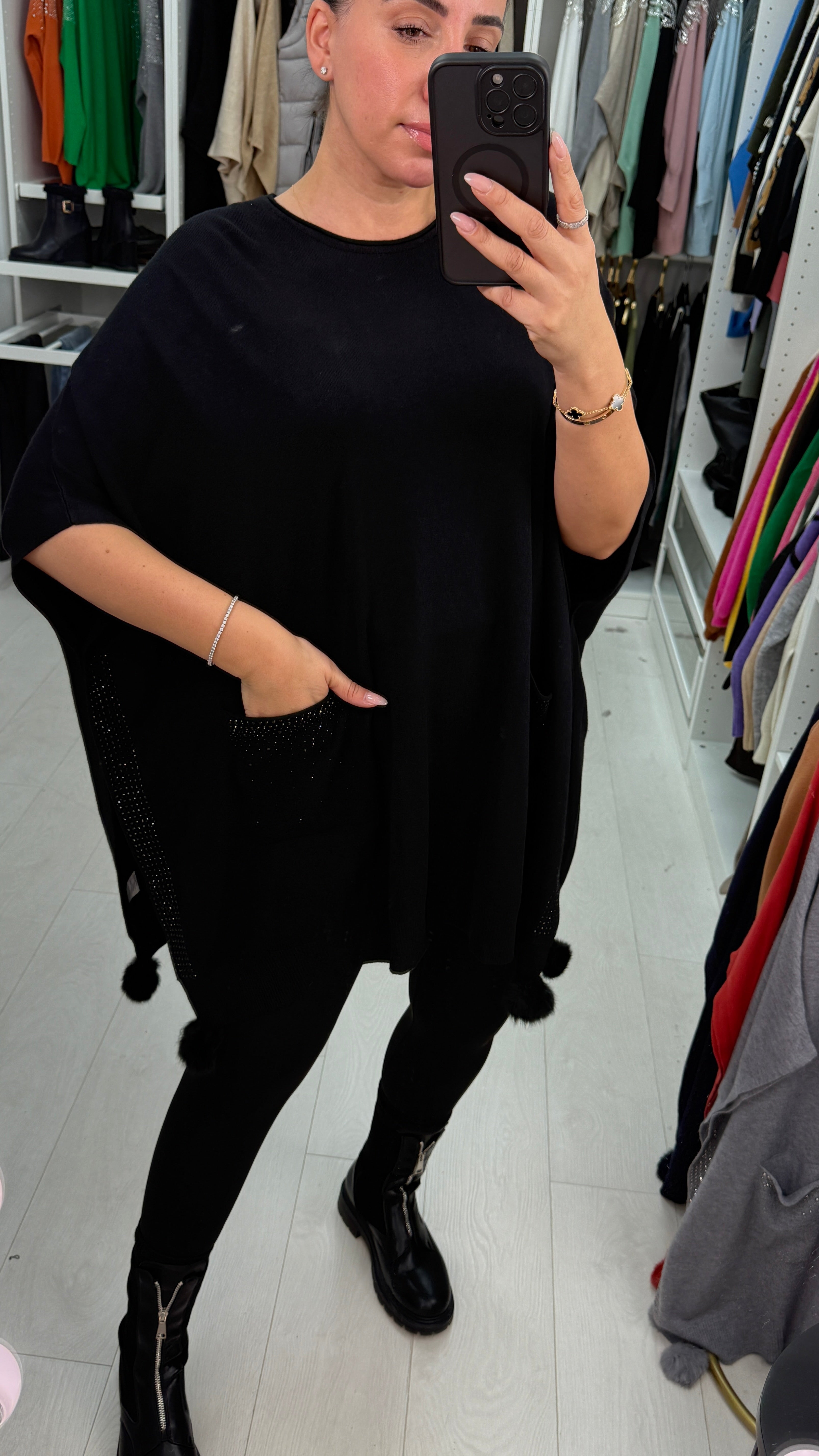 Fauna Plain Diamante Detail Poncho Jumper