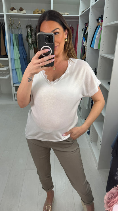 Camryn Plain Lace Detail Lurex T-Shirt