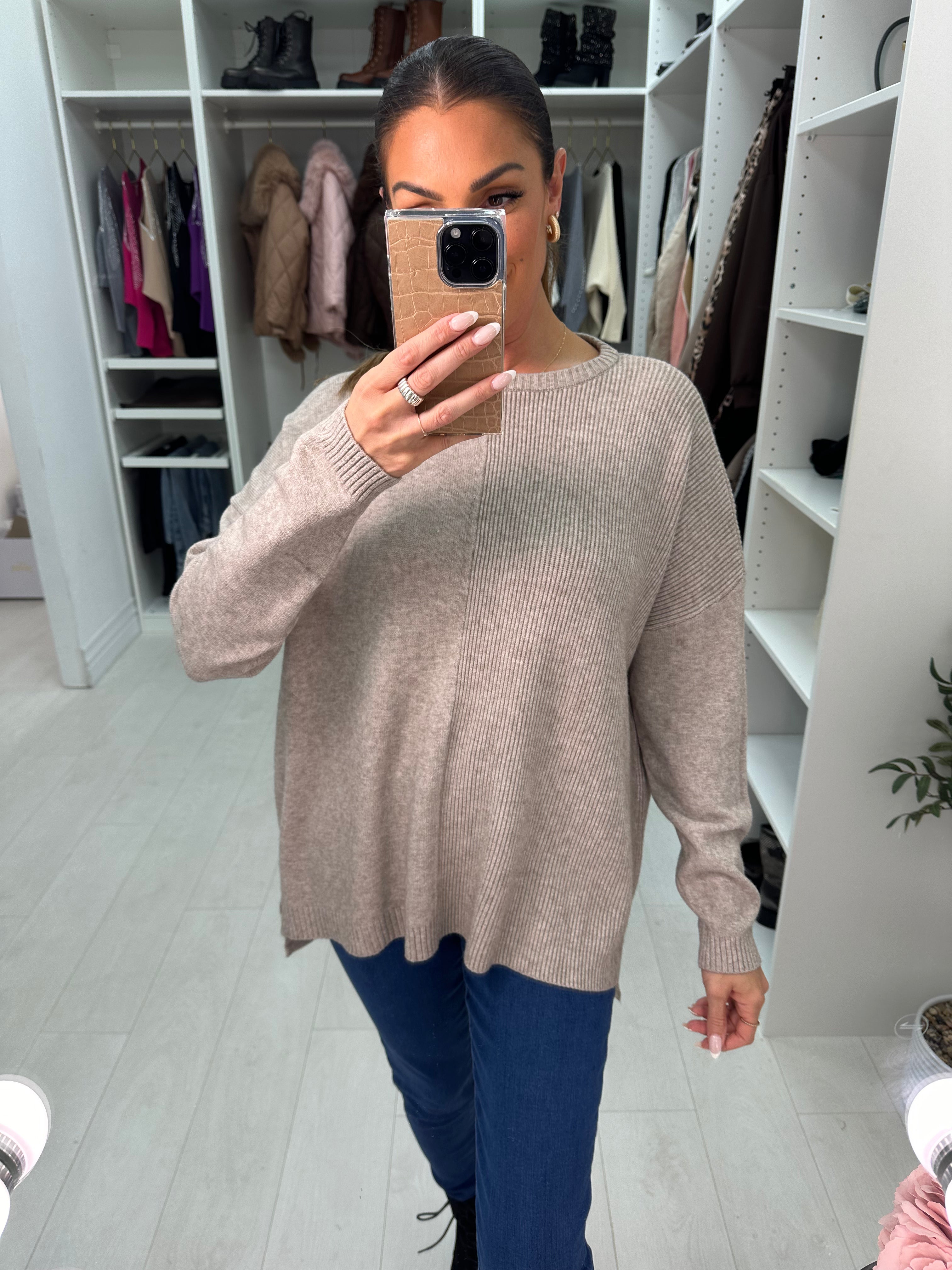 Elise Plain Ribbed Detailed Knit Jumper