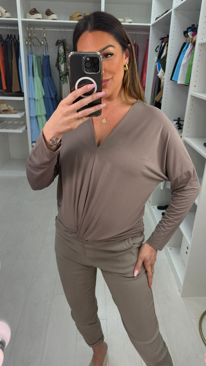 Harietta Plain V Neck Twist Detail Top