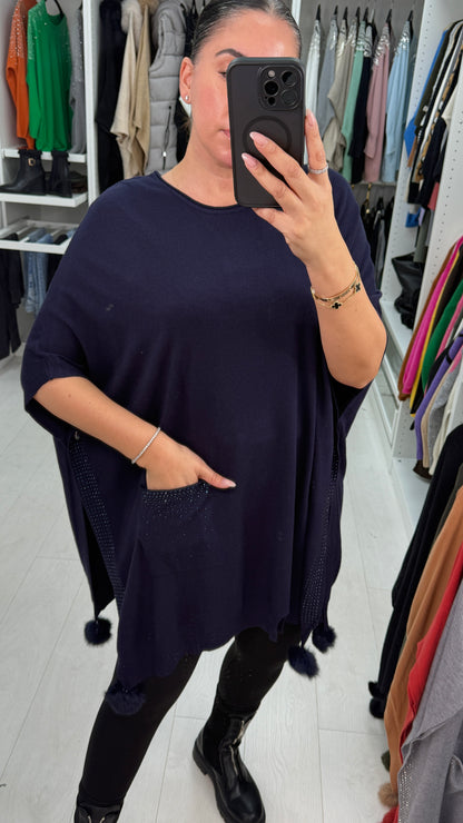 Fauna Plain Diamante Detail Poncho Jumper