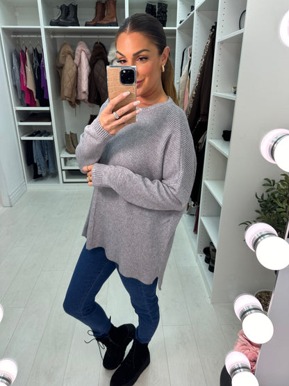 Elise Plain Ribbed Detailed Knit Jumper