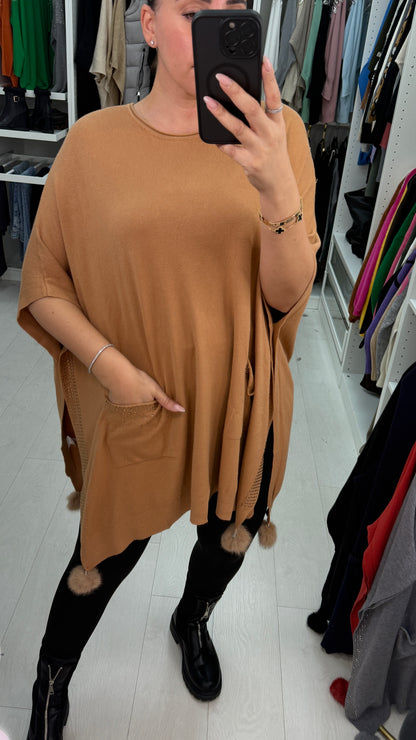 Fauna Plain Diamante Detail Poncho Jumper