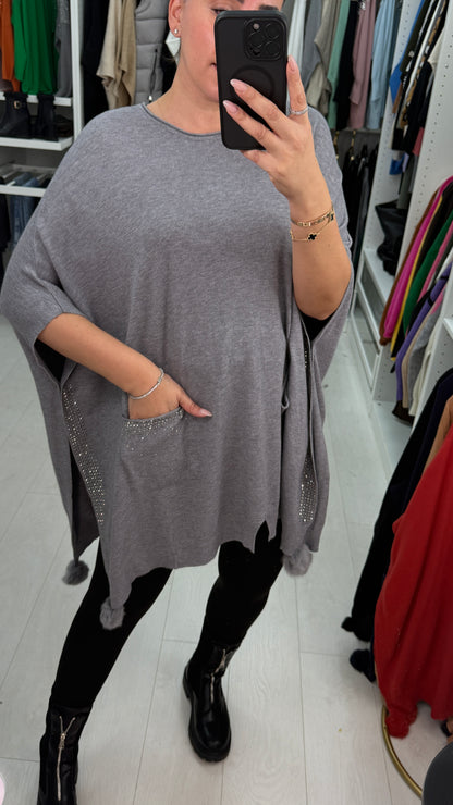 Fauna Plain Diamante Detail Poncho Jumper