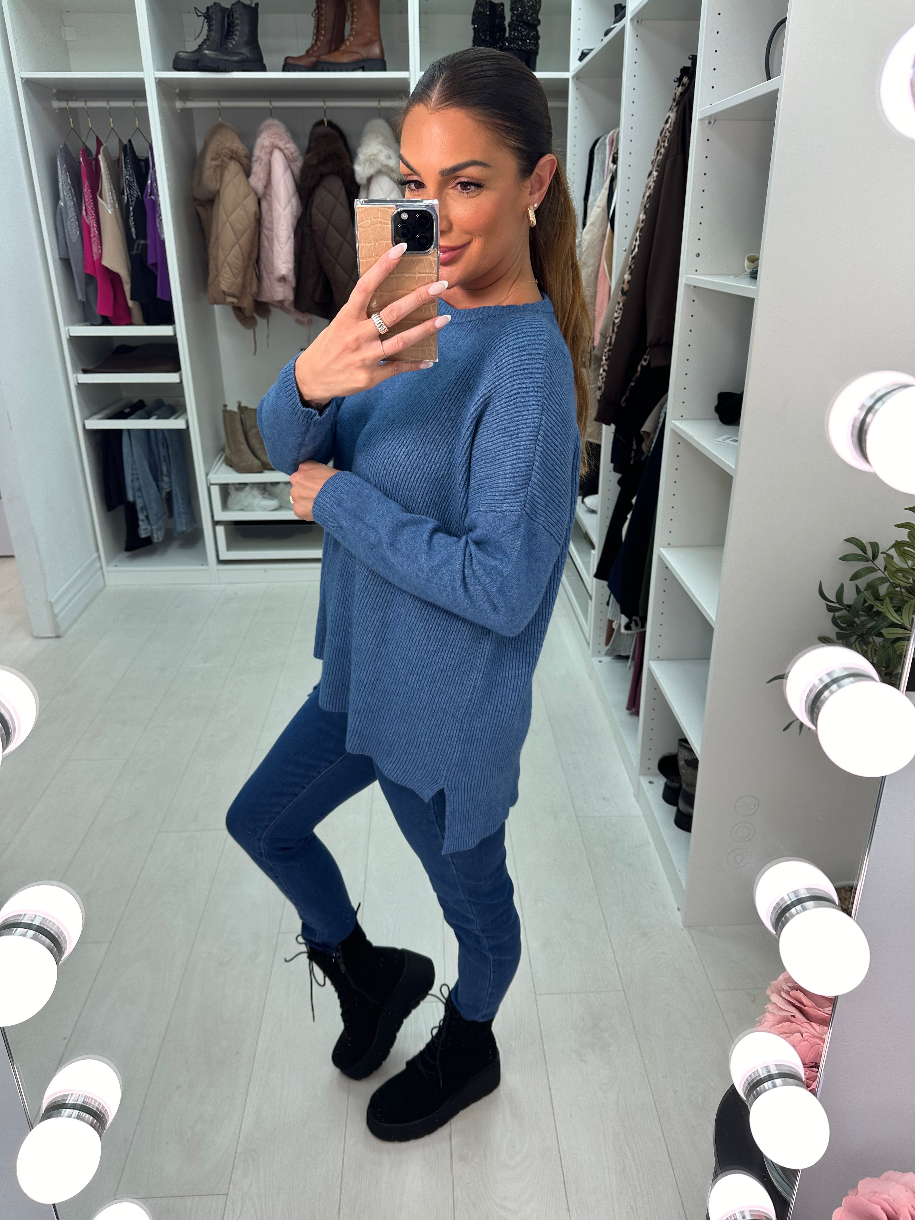 Elise Plain Ribbed Detailed Knit Jumper