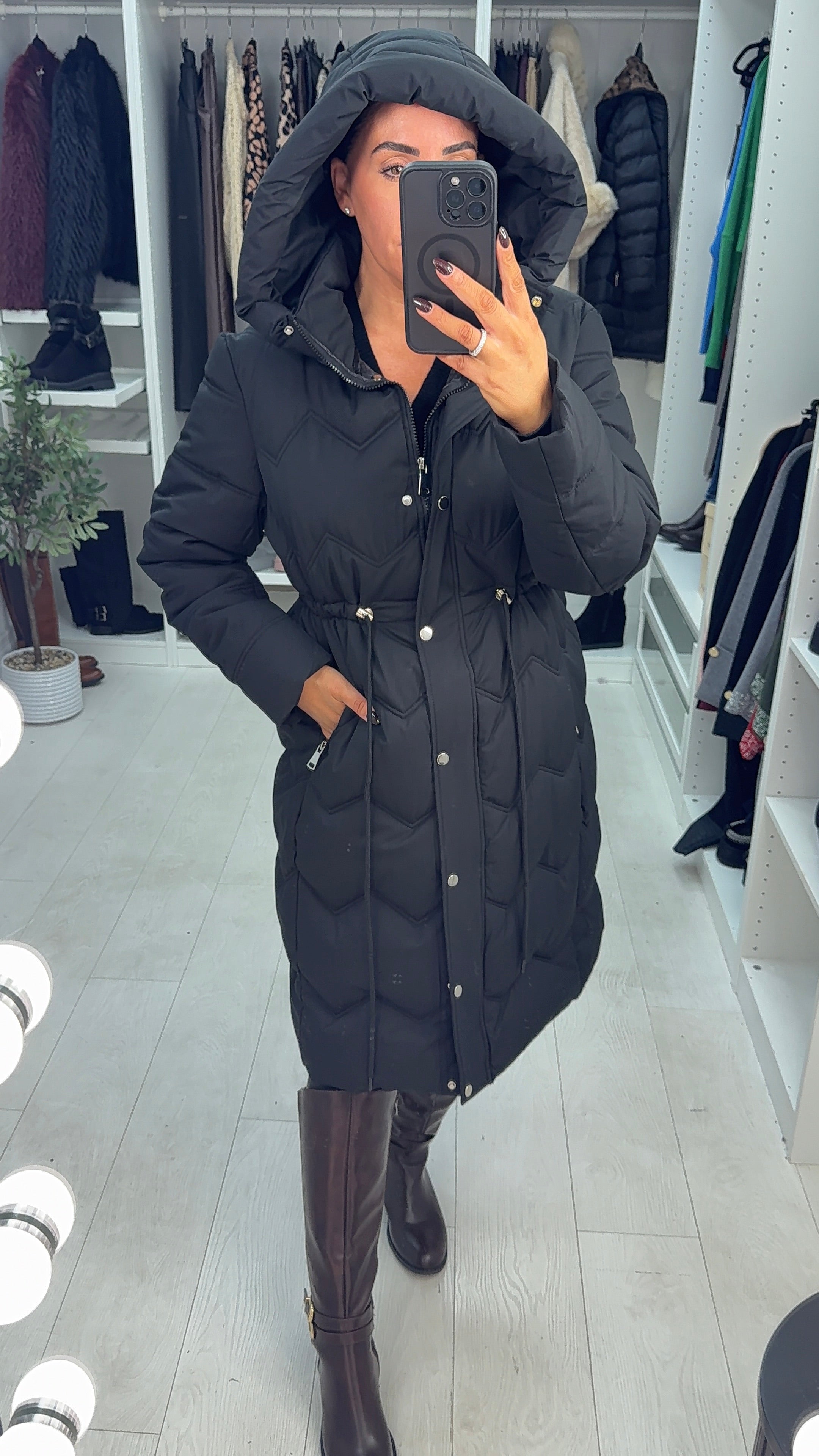 Alexandria Toggle Waist Hooded Longline Coat