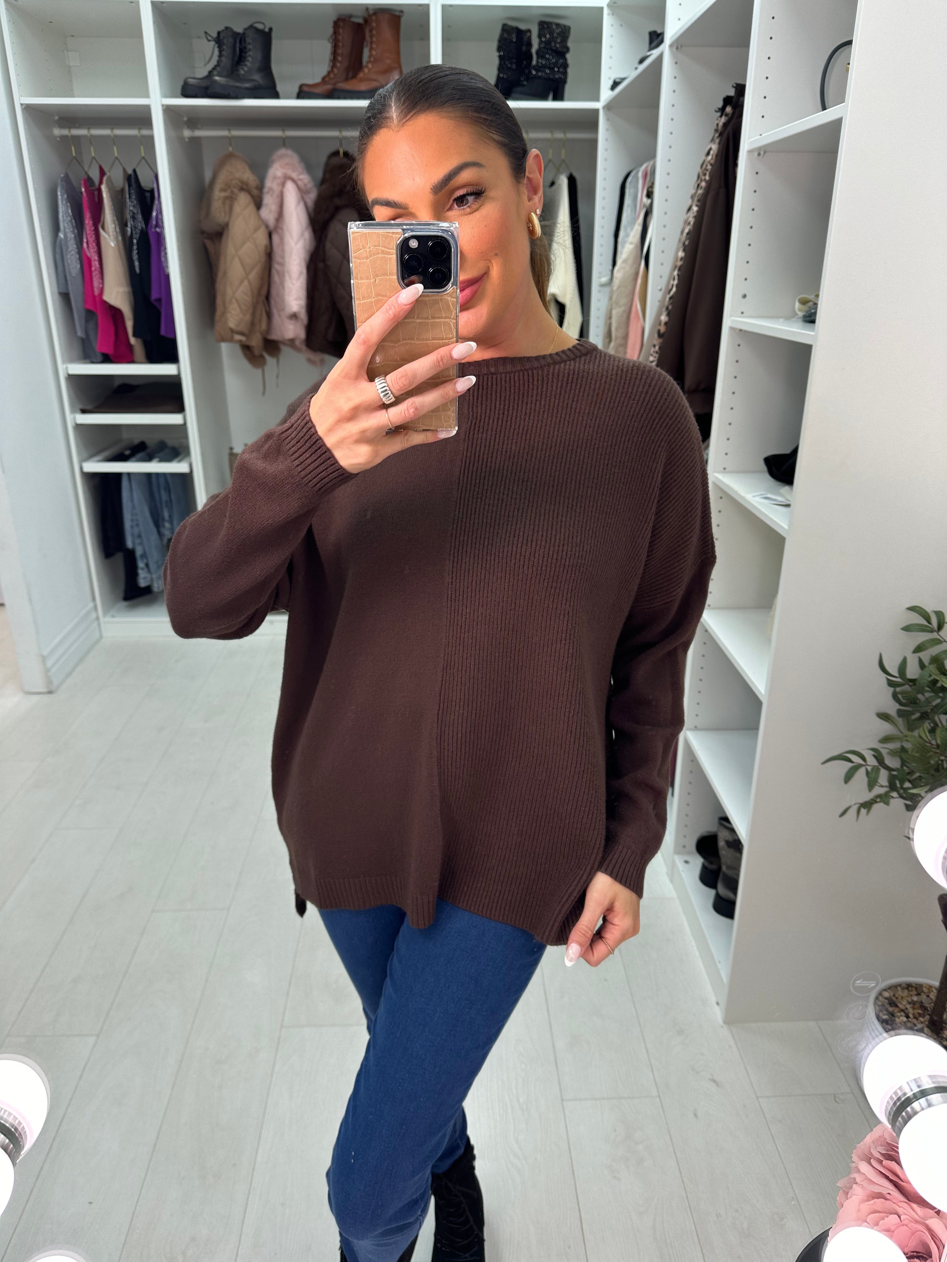 Elise Plain Ribbed Detailed Knit Jumper