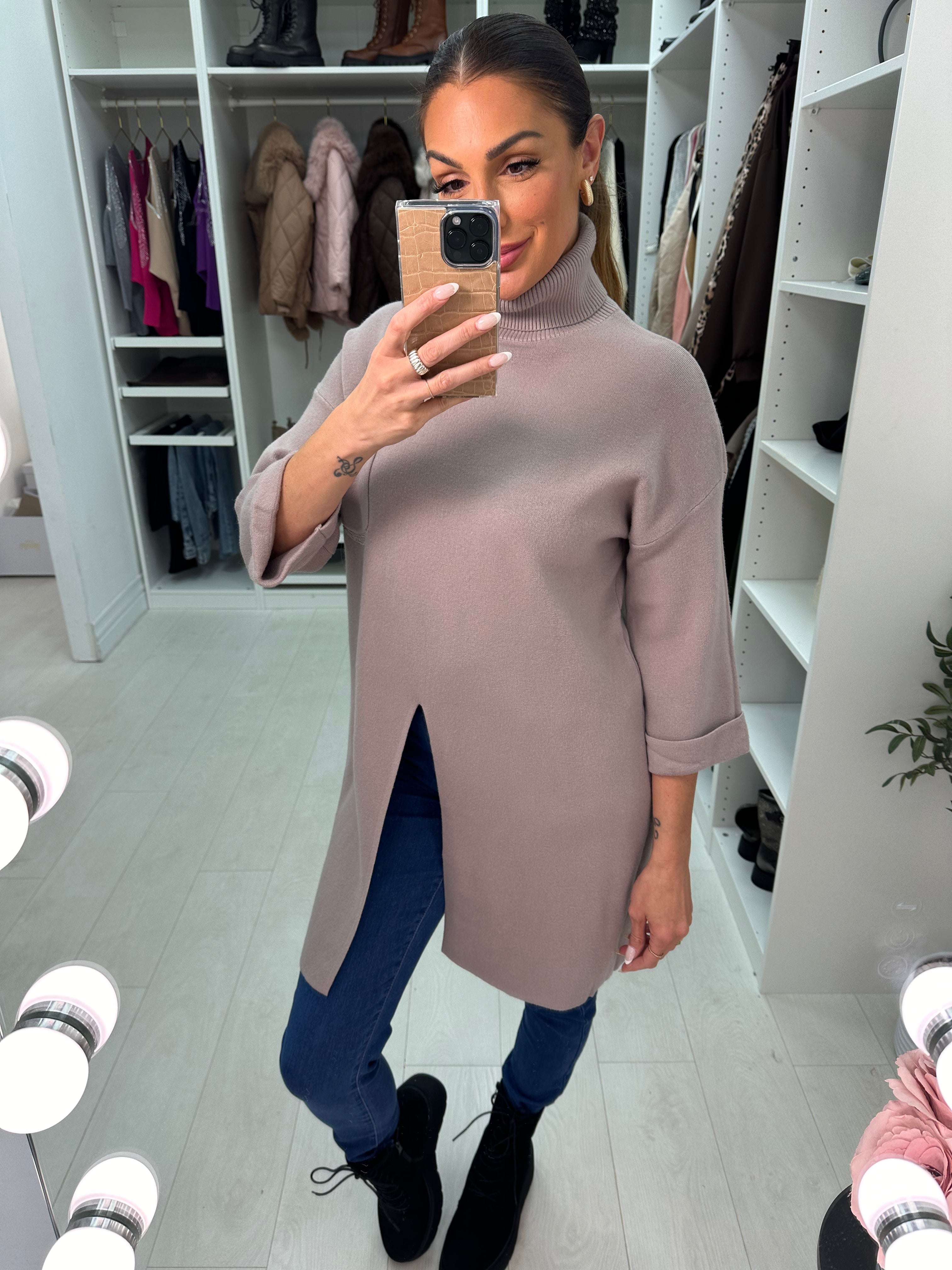 Juani Split Front Roll Neck Knitted Jumper